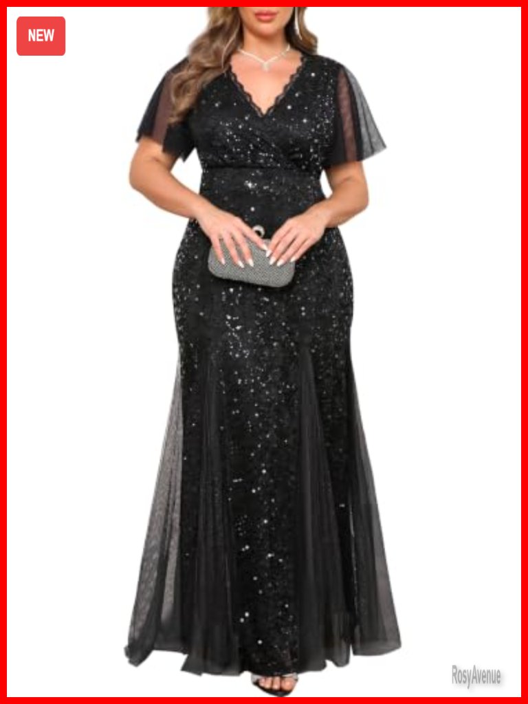 Plus Size Mermaid Evening Gown With Sequin Lace And Tulle Hem